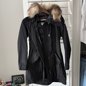 Moncler Women's Black Monticole Jacket with Fur Trim
